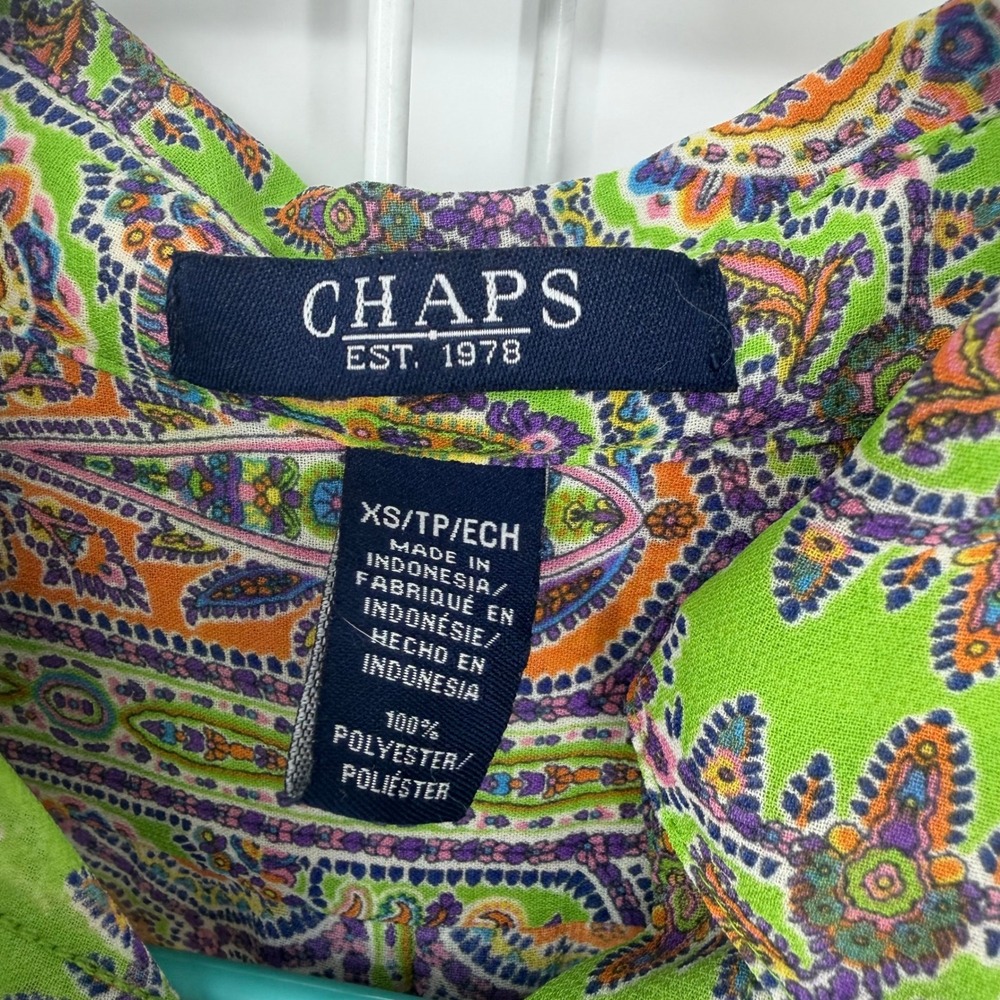 Chaps Button Down Shirt Womens XS Green Paisley Long Sleeve Boho Career Preppy - Picture 5 of 7